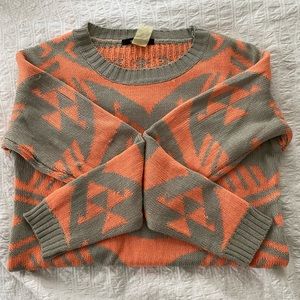 Super cute grey/coral Aztec crew neck sweater